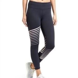 Athleta Reflective Sonar Leggings in Navy w/ White Stripes size S